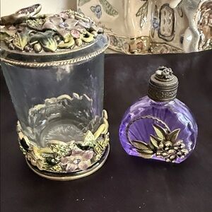 Decorative Glass Jar and Purple Perfume Bottle